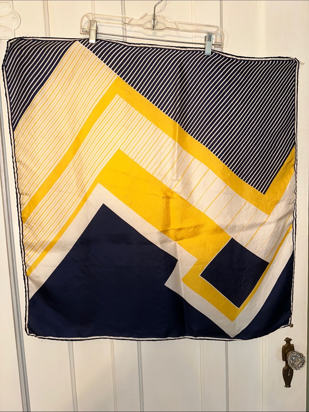 Vintage Norma Legge Very Large Yellow, Navy Blue & White Chevron Block Silk Scar